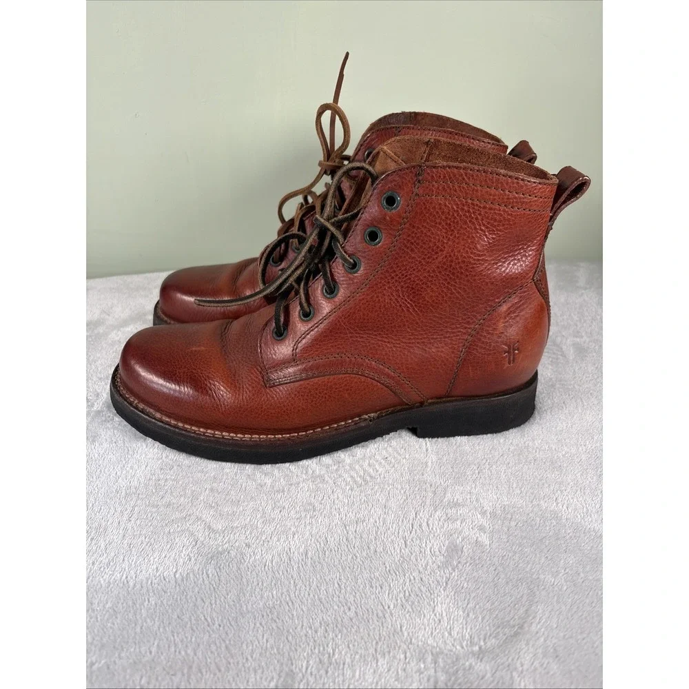 Frye Roland Boots Mens Size 8 Redwood Leather Combat Workwear Lace Up